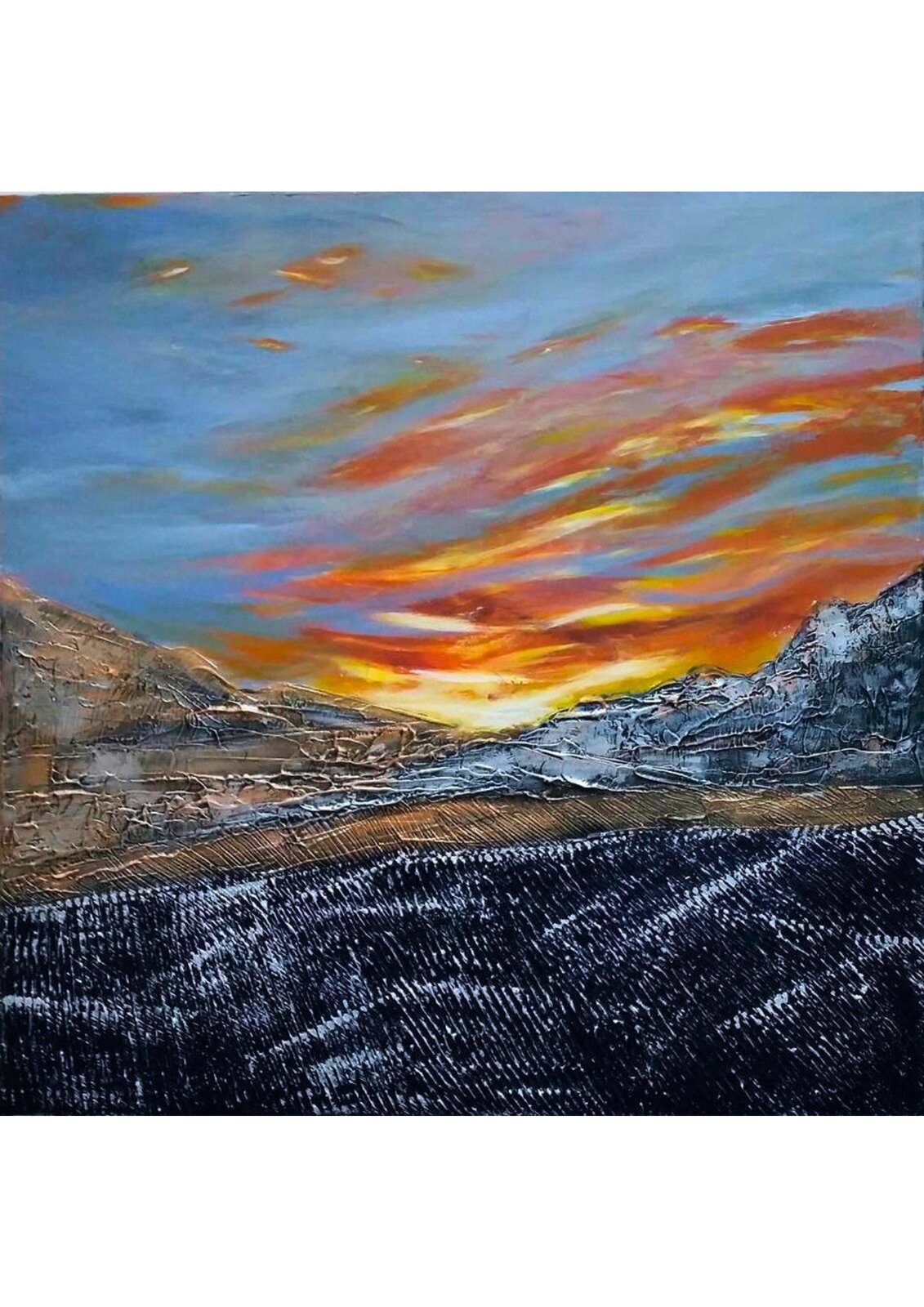 Le feu du ciel 
Acrylique sur toile 
Dimensions : 80 x 80 cm