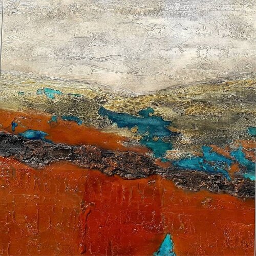 Le lac aux crocodiles
Techniques mixte 
Dimmension : 100 x 100 cm
Collection privée